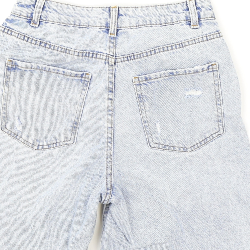 Primark Womens Blue Cotton Bermuda Shorts Size 12 Regular Zip - Distressed