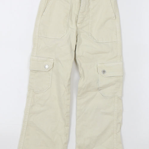 Zara Girls Beige Cotton Straight Jeans Size 7 Years L20 in Regular Zip - Cargo Pants