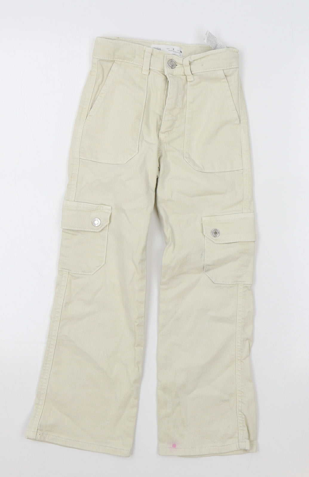 Zara Girls Beige Cotton Straight Jeans Size 7 Years L20 in Regular Zip - Cargo Pants