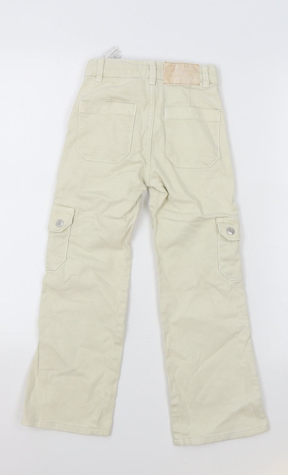 Zara Girls Beige Cotton Straight Jeans Size 7 Years L20 in Regular Zip - Cargo Pants