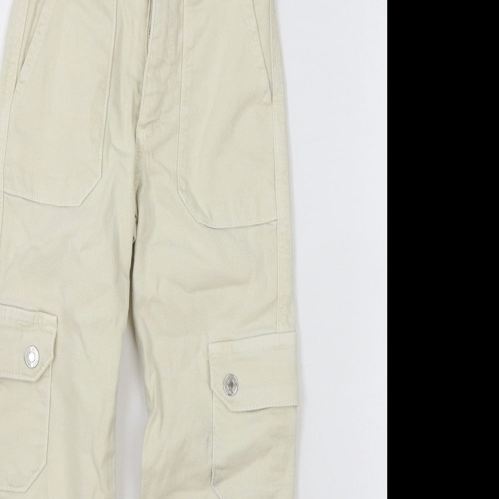 Zara Girls Beige Cotton Straight Jeans Size 7 Years L20 in Regular Zip - Cargo Pants