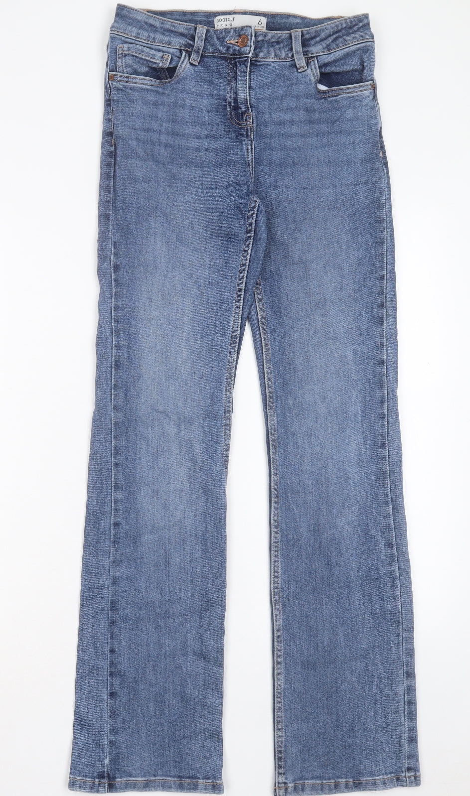 NEXT Womens Blue Cotton Bootcut Jeans Size 6 L31 in Regular Button