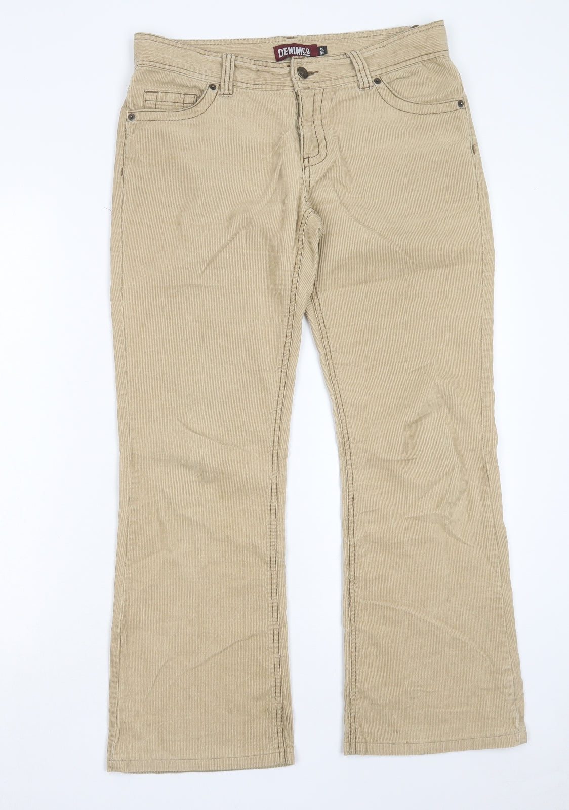 Denim & Co. Womens Beige Cotton Trousers Size 10 L28 in Regular Button
