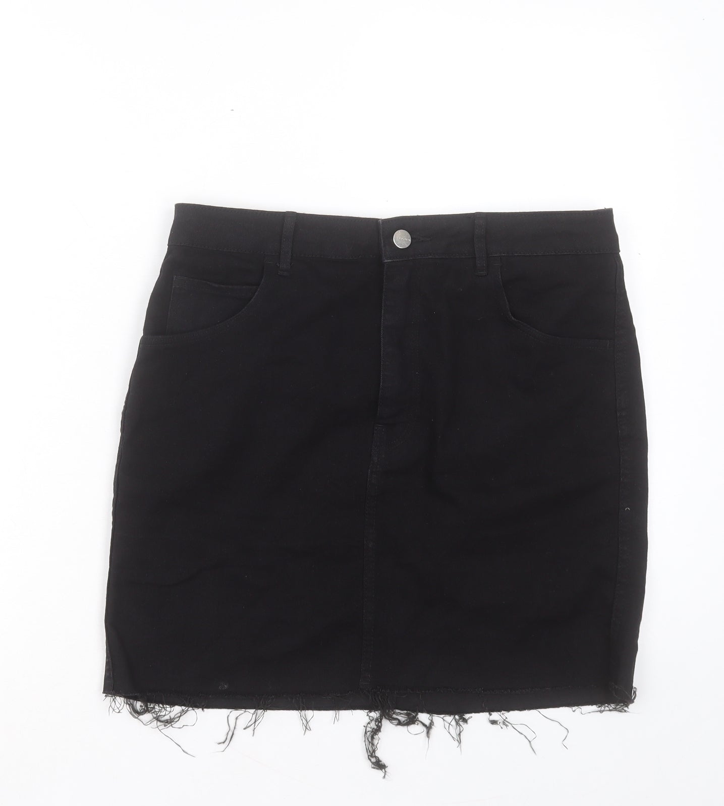 H&M Womens Black Cotton A-Line Skirt Size 14 Button
