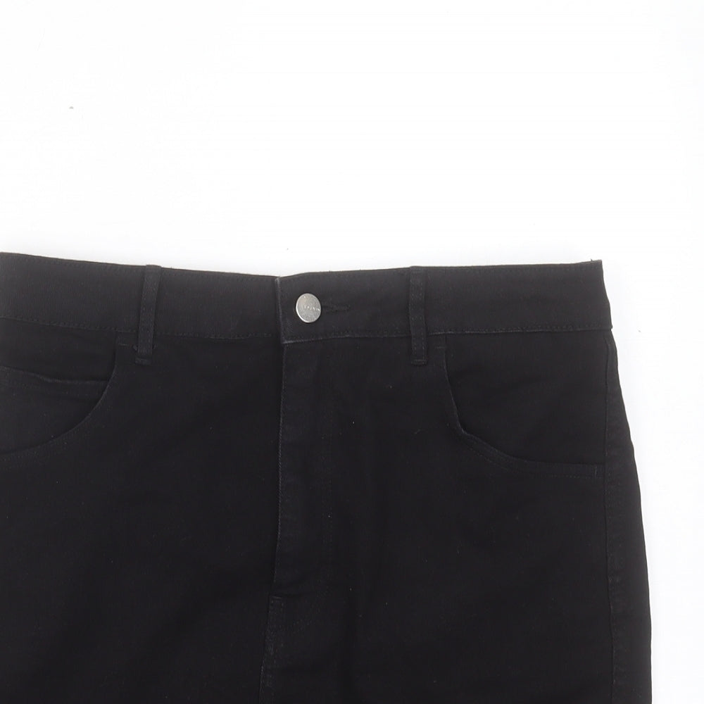 H&M Womens Black Cotton A-Line Skirt Size 14 Button