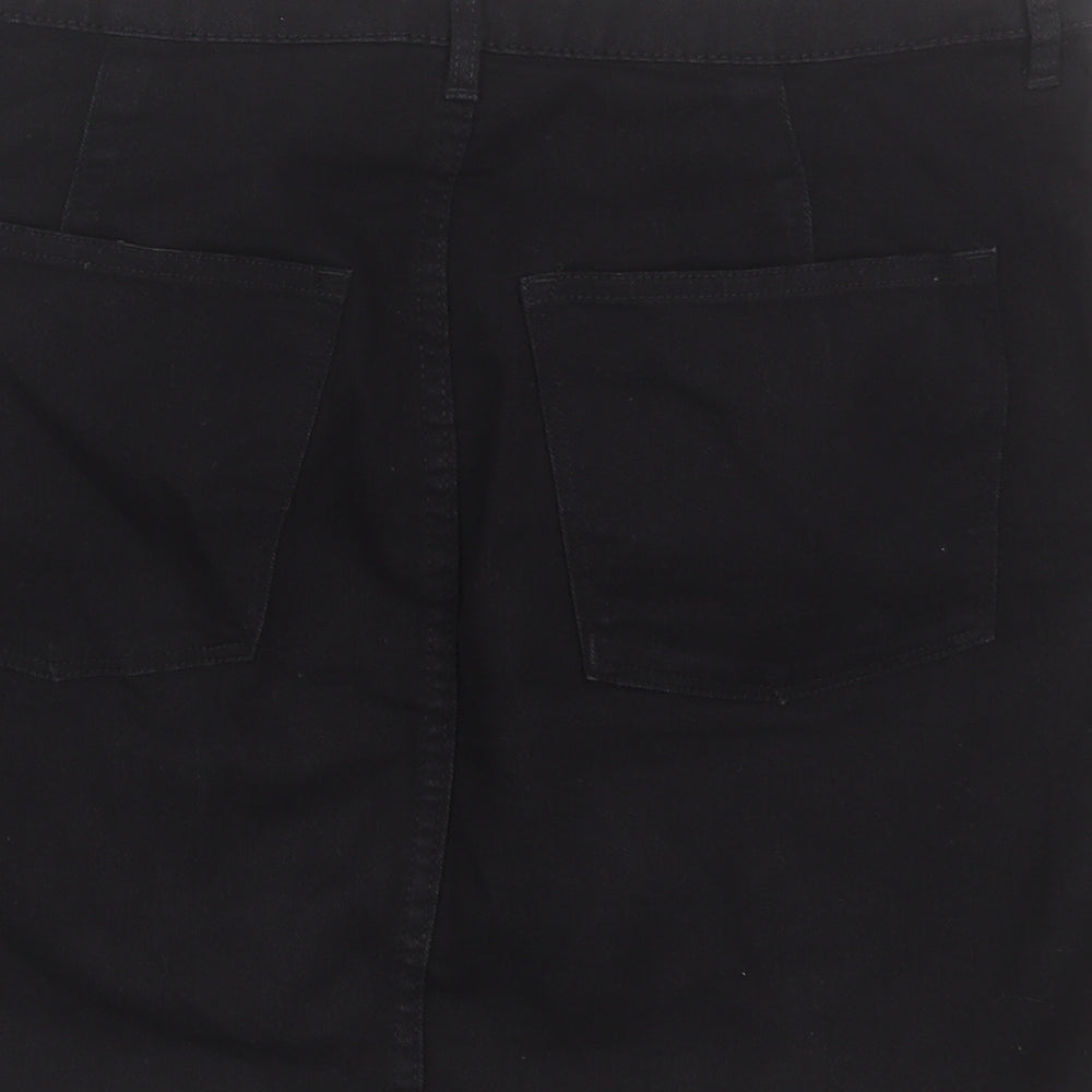 H&M Womens Black Cotton A-Line Skirt Size 14 Button