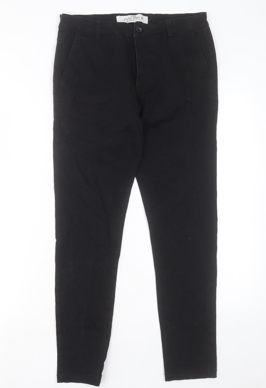 Topshop Mens Black Cotton Trousers Size 32 L28 in Regular Button - Short Leg