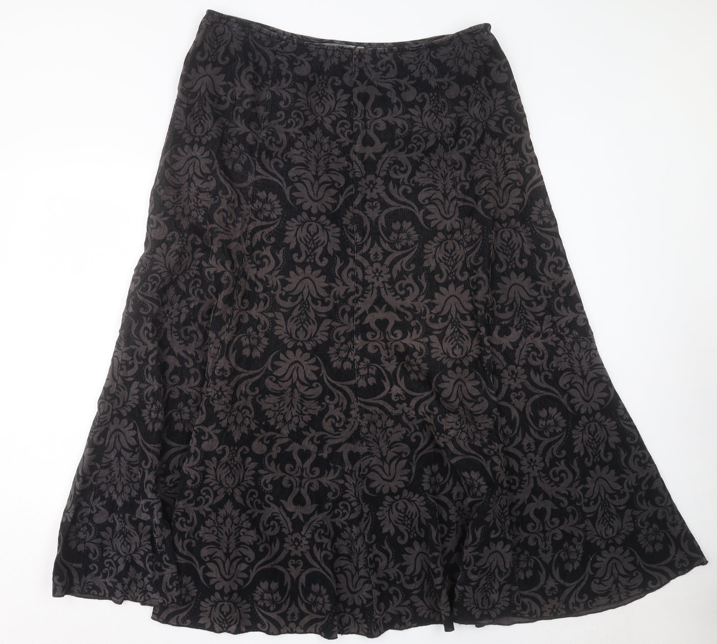 Per Una Womens Black Paisley Cotton A-Line Skirt Size 18 Zip