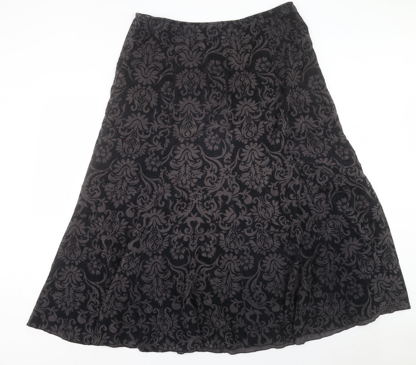 Per Una Womens Black Paisley Cotton A-Line Skirt Size 18 Zip