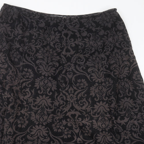 Per Una Womens Black Paisley Cotton A-Line Skirt Size 18 Zip