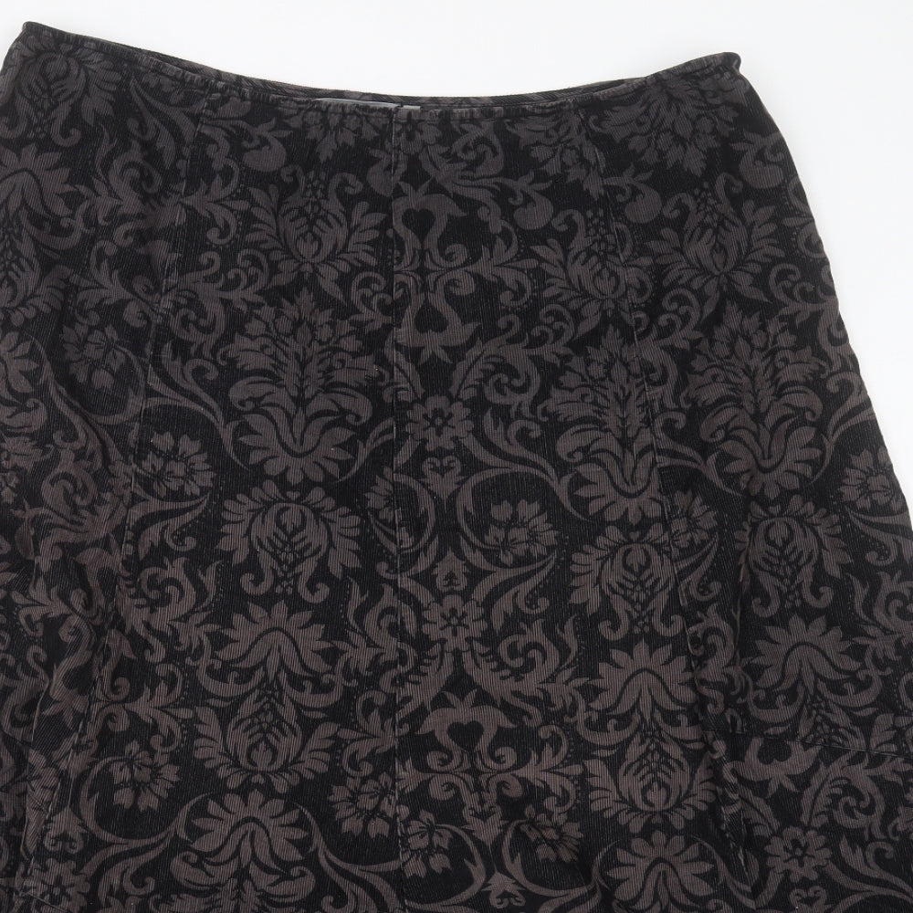 Per Una Womens Black Paisley Cotton A-Line Skirt Size 18 Zip