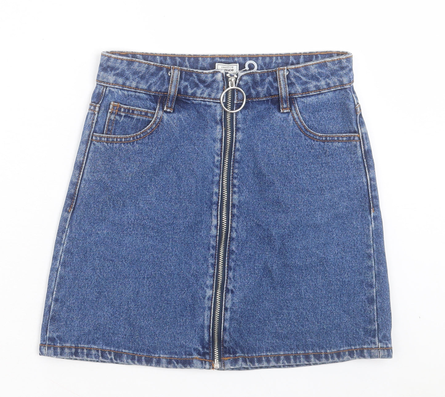 Pimkie Womens Blue Cotton A-Line Skirt Size 24 in Zip