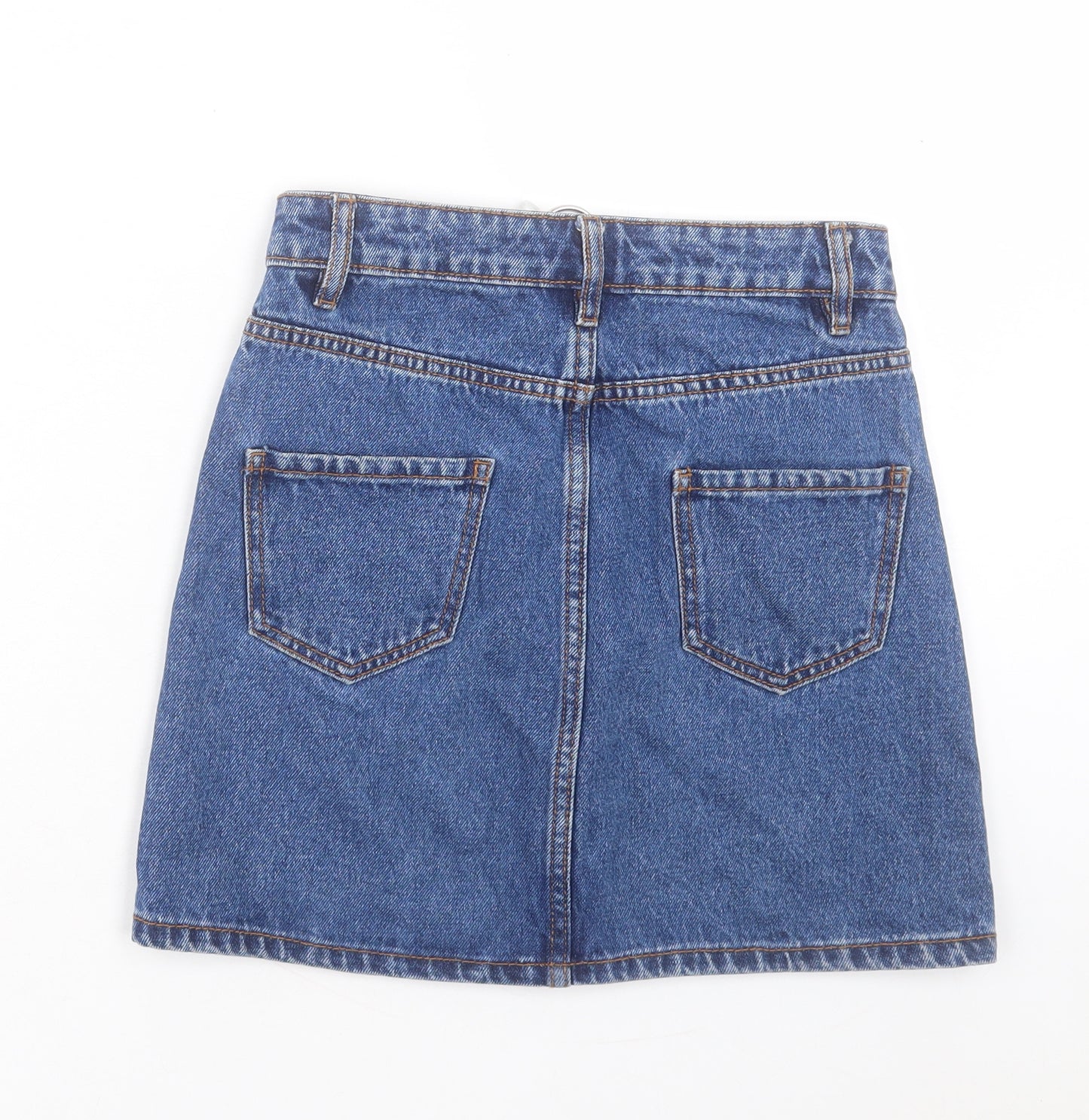 Pimkie Womens Blue Cotton A-Line Skirt Size 24 in Zip