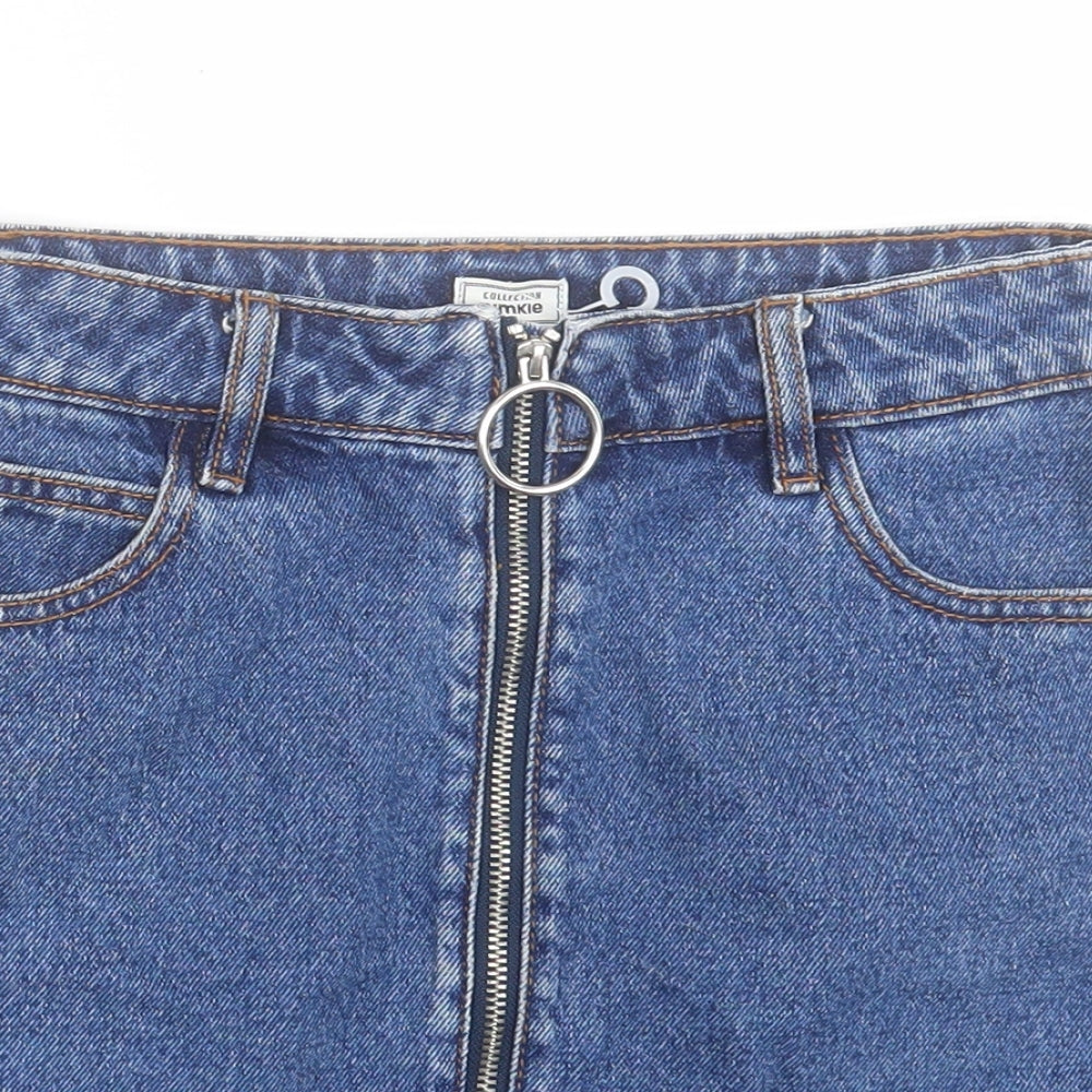 Pimkie Womens Blue Cotton A-Line Skirt Size 24 in Zip
