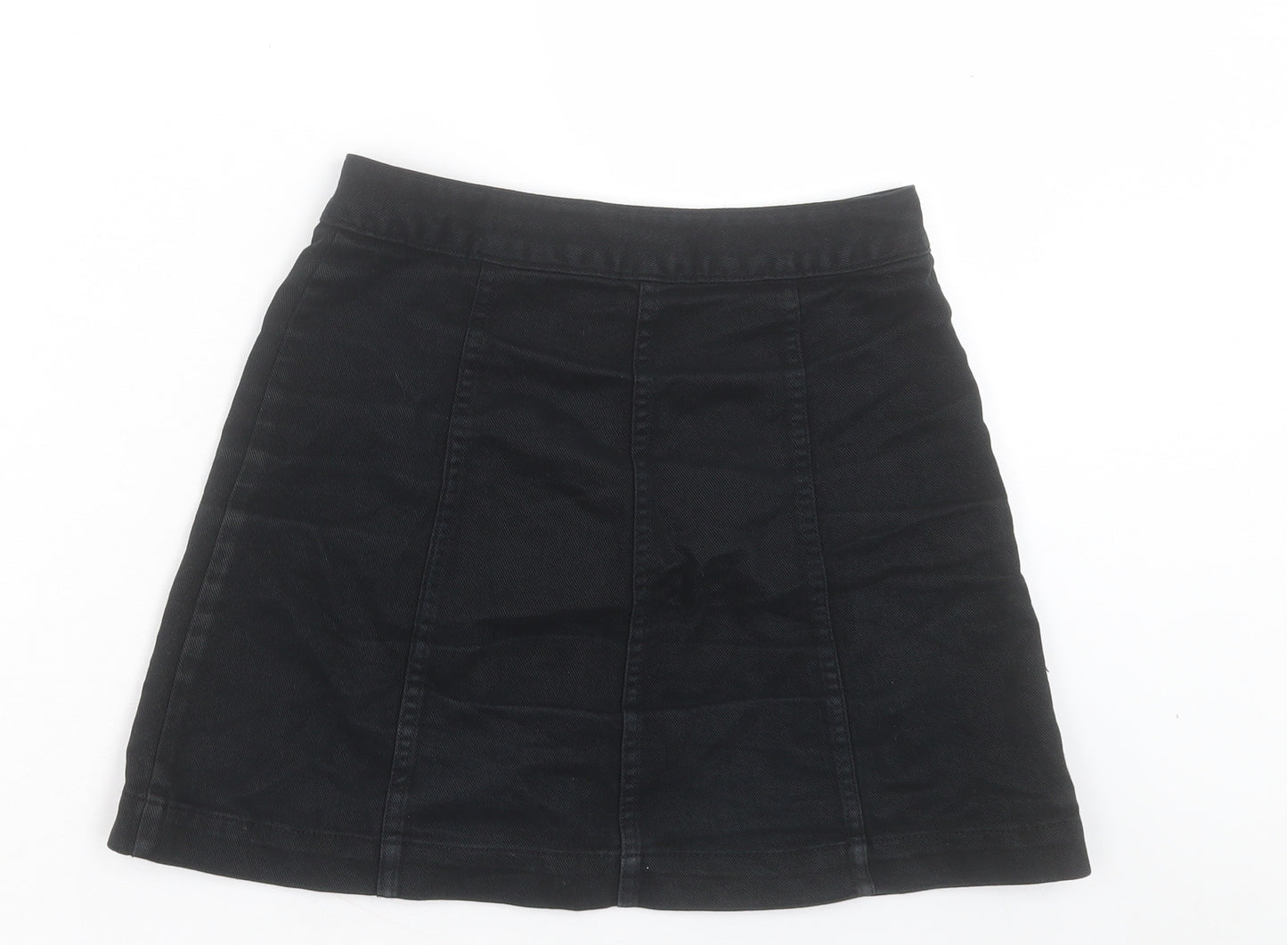 H&M Womens Black Cotton A-Line Skirt Size 8 Button