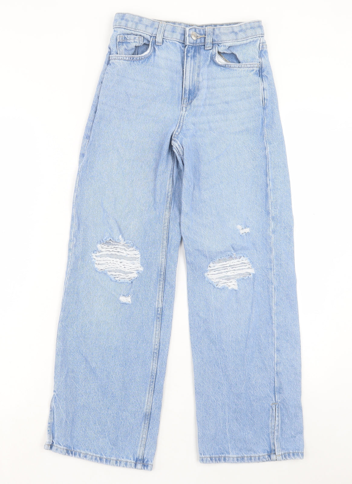 Denim & Co. Girls Blue Cotton Wide-Leg Jeans Size 9 Years Regular Button
