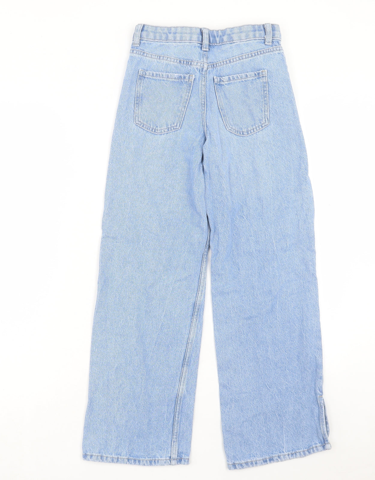 Denim & Co. Girls Blue Cotton Wide-Leg Jeans Size 9 Years Regular Button