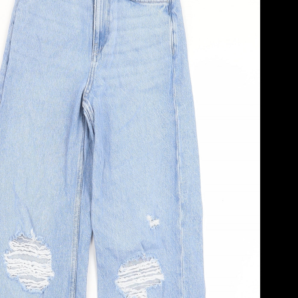 Denim & Co. Girls Blue Cotton Wide-Leg Jeans Size 9 Years Regular Button