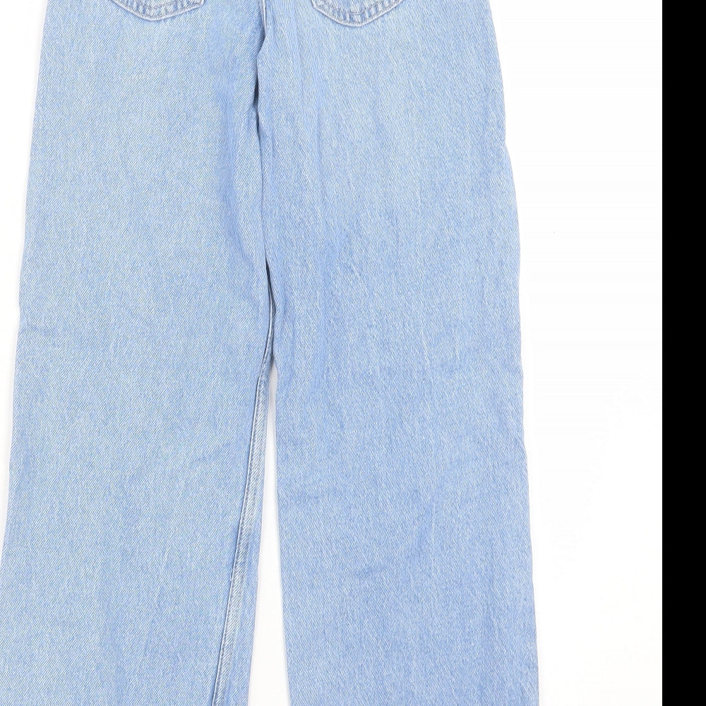 Denim & Co. Girls Blue Cotton Wide-Leg Jeans Size 9 Years Regular Button