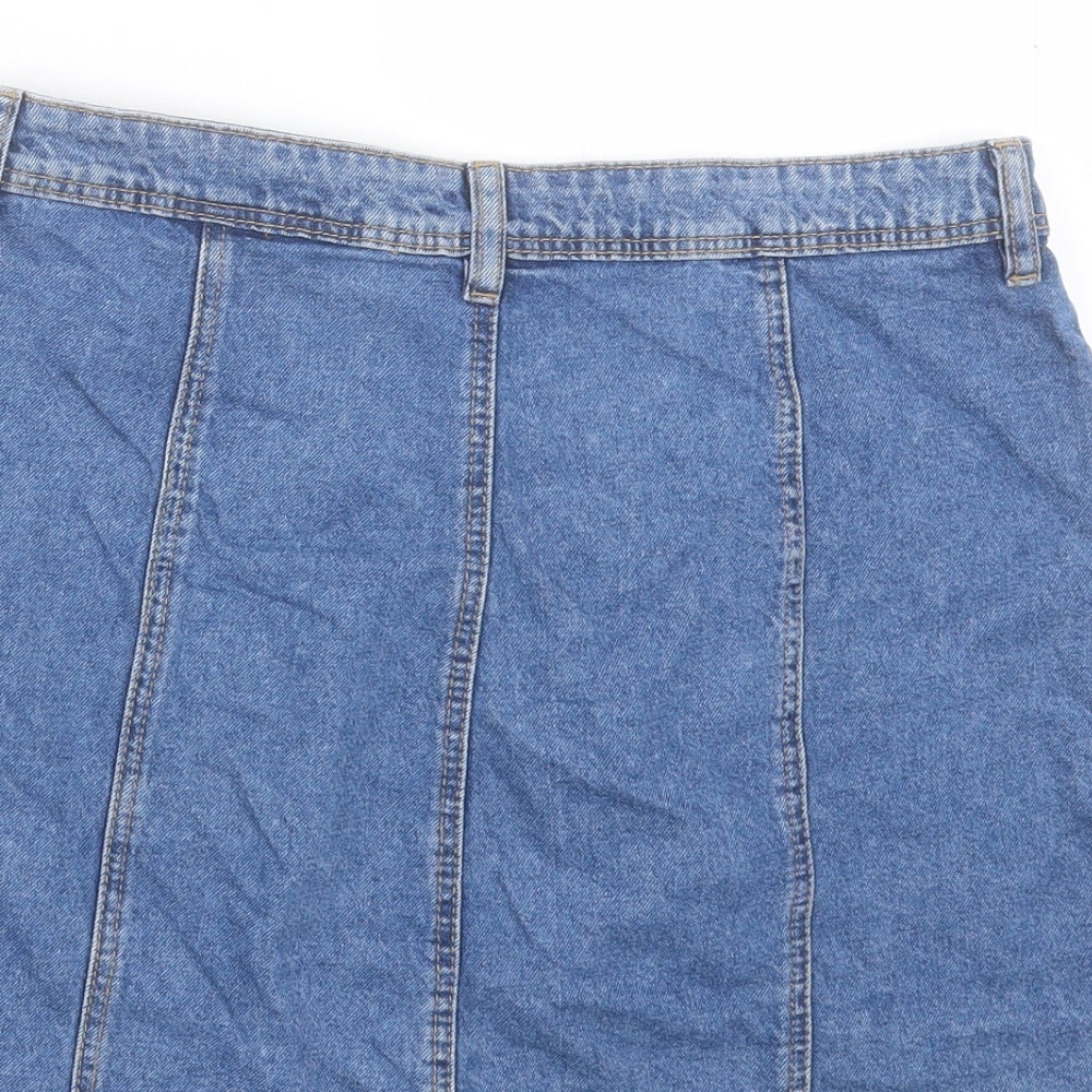 H&M Womens Blue Cotton A-Line Skirt Size 12 Button