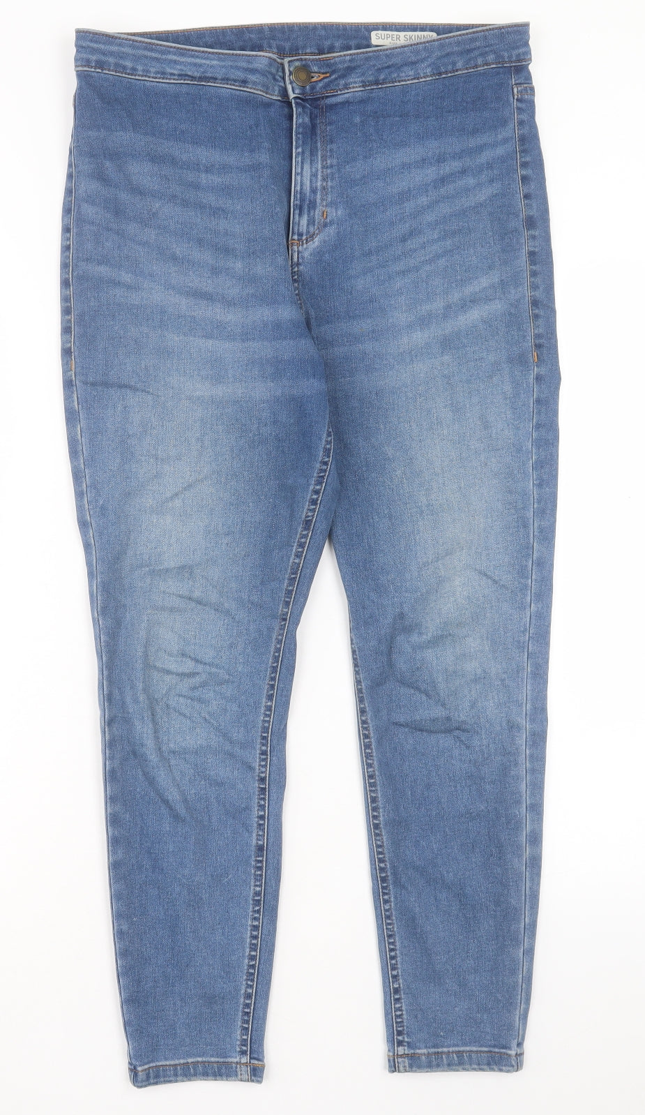 Marks and Spencer Womens Blue Cotton Skinny Jeans Size 14 L26 in Regular Button
