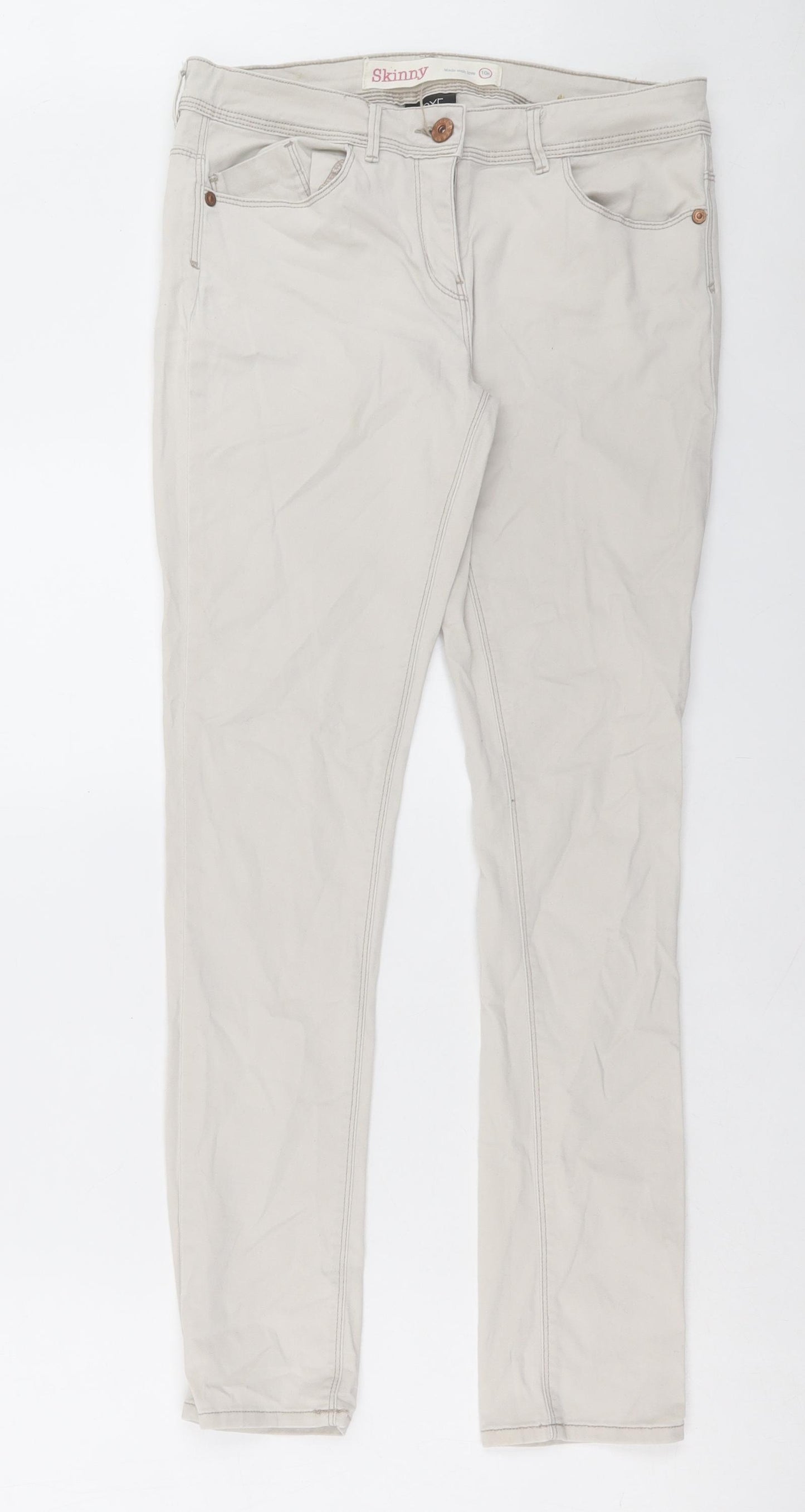 NEXT Womens Beige Cotton Skinny Jeans Size 10 L29 in Regular Button