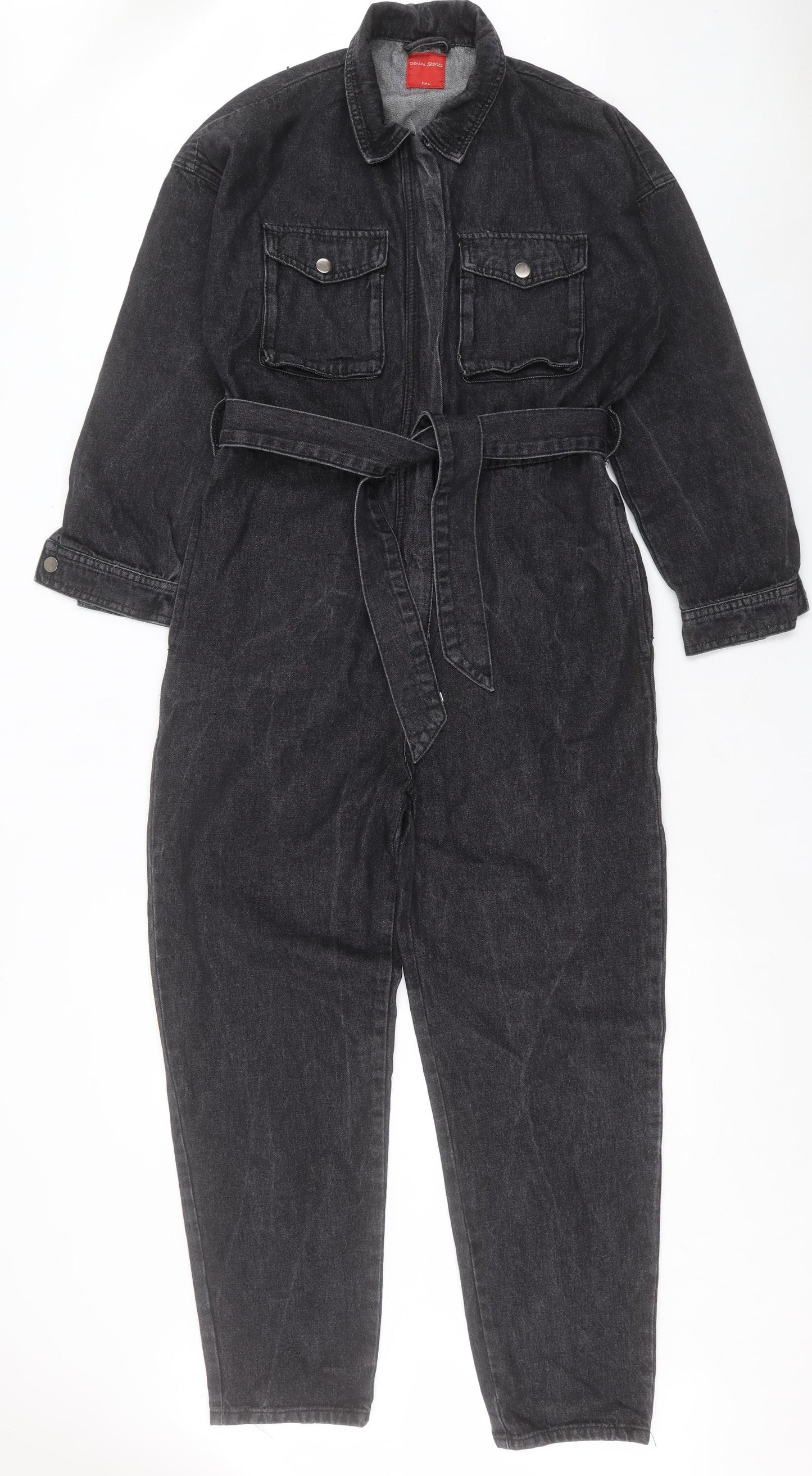 Denim Stories Womens Black Cotton Jumpsuit One-Piece Size L Zip