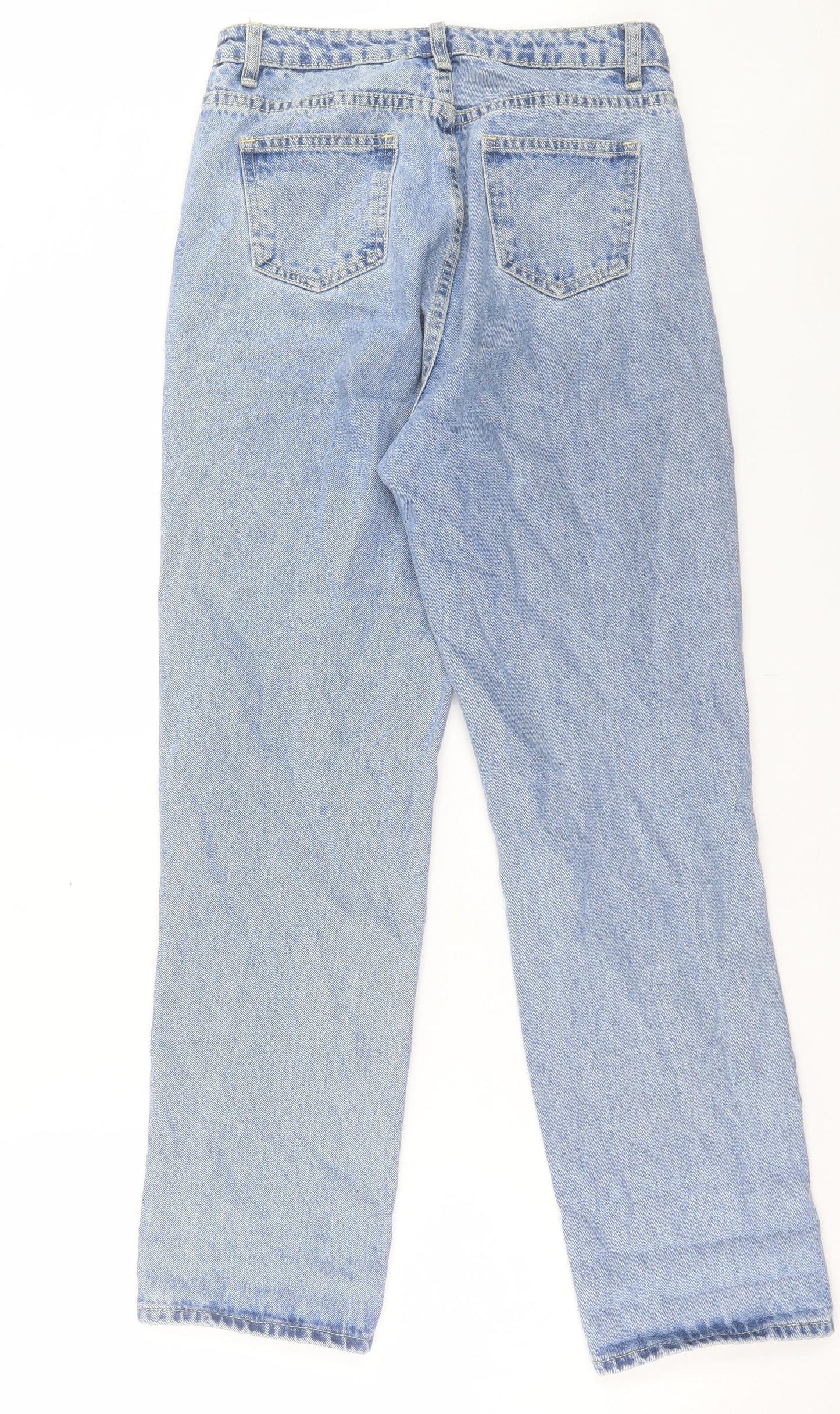 PRETTYLITTLETHING Womens Blue Cotton Straight Jeans Size 8 L29 in Regular Button