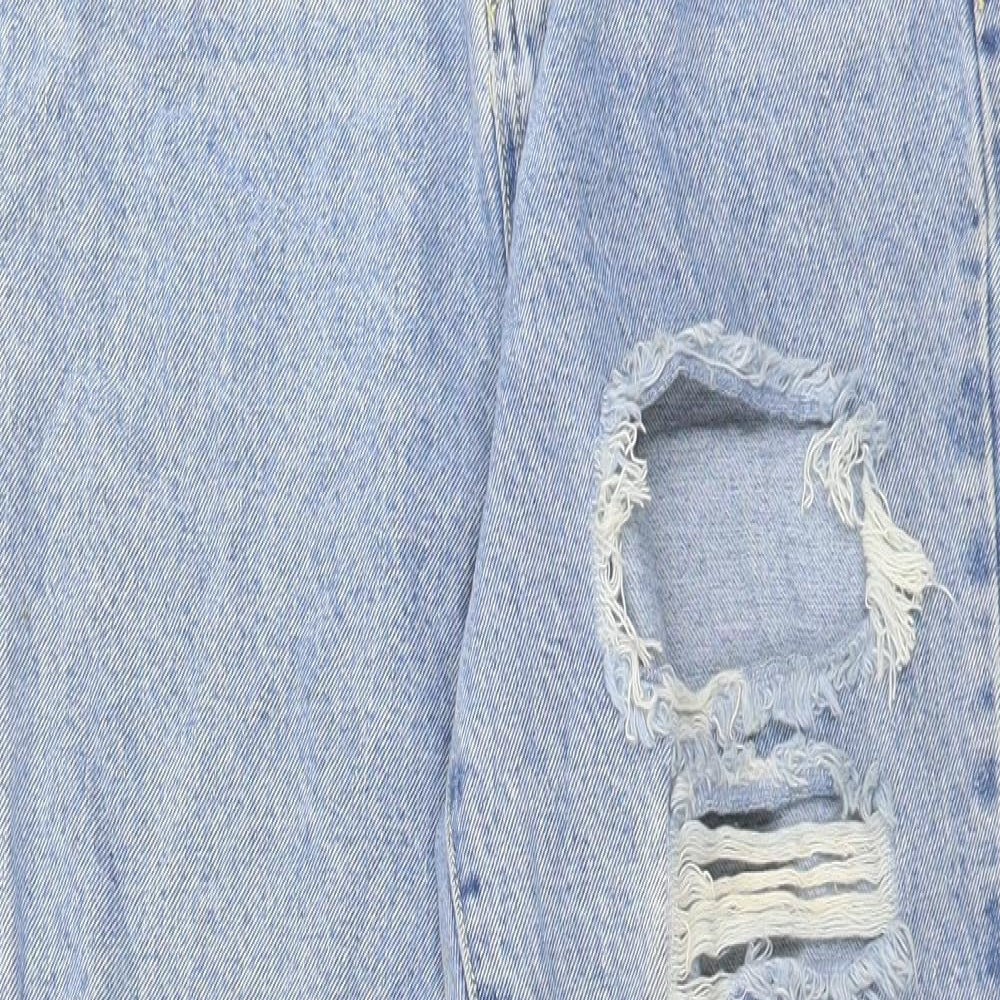 PRETTYLITTLETHING Womens Blue Cotton Straight Jeans Size 8 L29 in Regular Button
