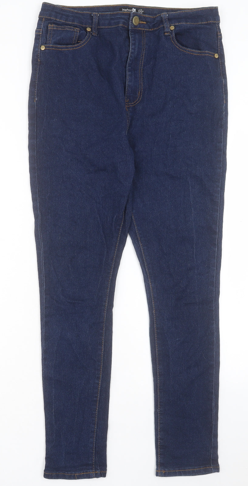 Boohoo Womens Blue Cotton Skinny Jeans Size 14 L29 in Regular Button