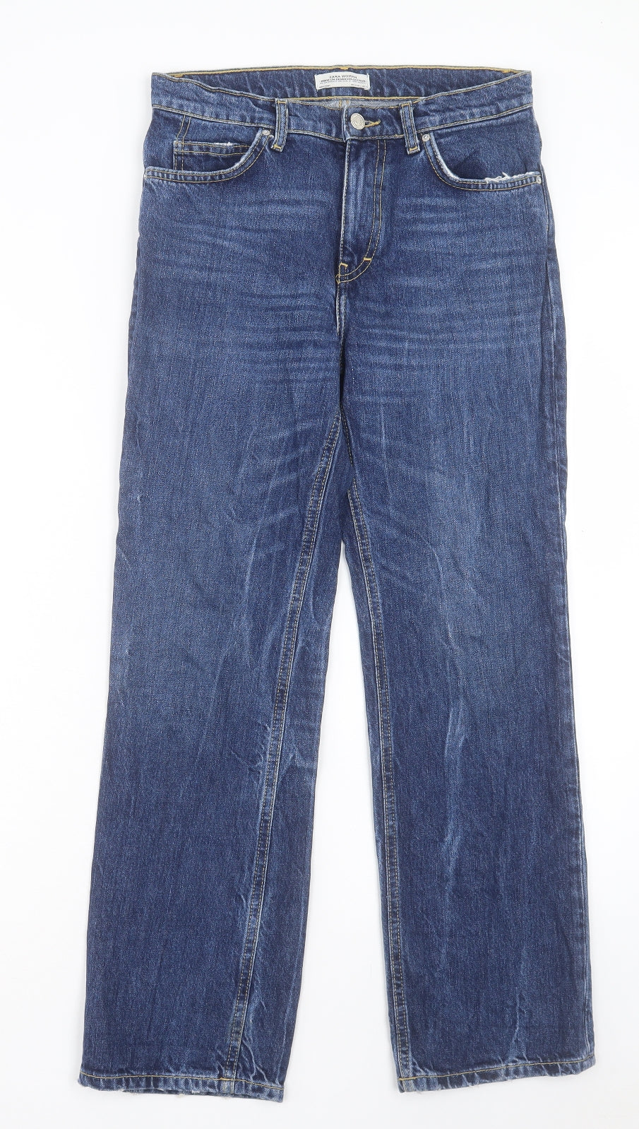 Zara Womens Blue Cotton Straight Jeans Size 6 L26 in Regular Button