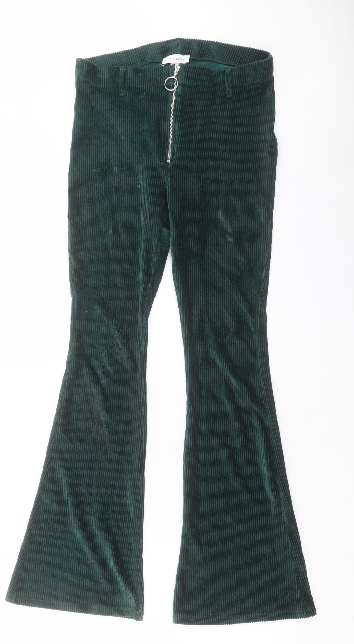Topshop Womens Green Cotton Trousers Size 10 L29 in Regular Zip