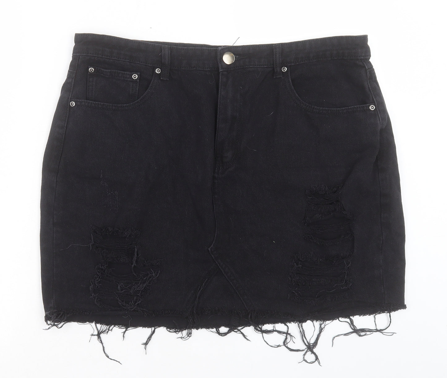 Boohoo Womens Black Cotton A-Line Skirt Size 18 Button
