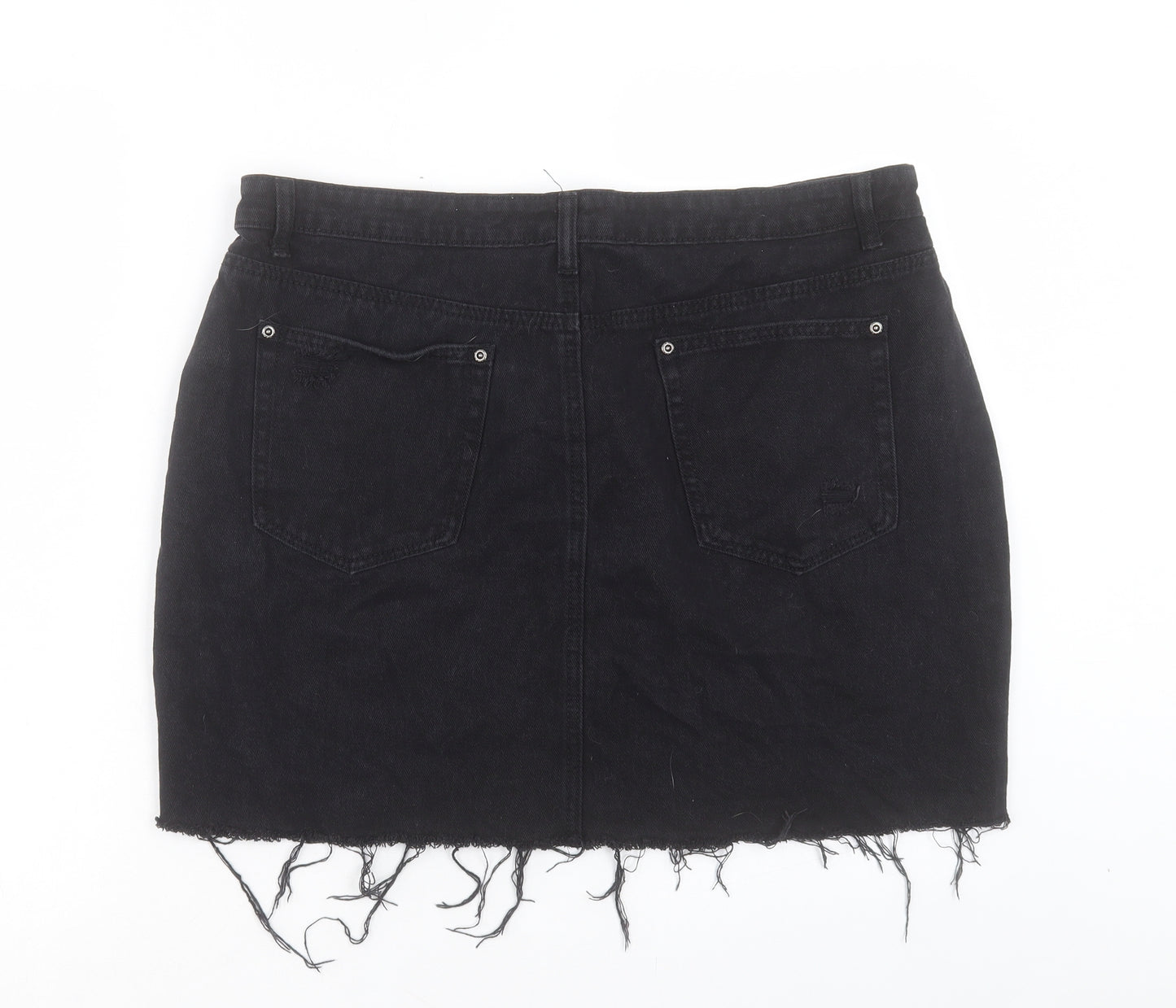 Boohoo Womens Black Cotton A-Line Skirt Size 18 Button