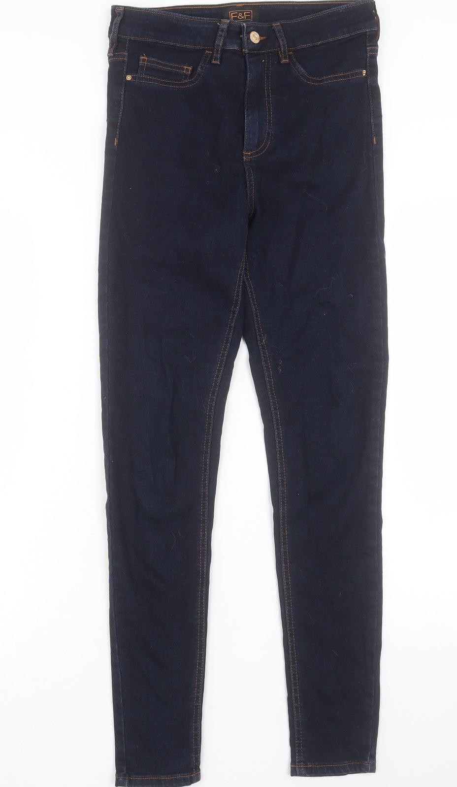F&F Womens Blue Cotton Skinny Jeans Size 8 L29 in Regular Button