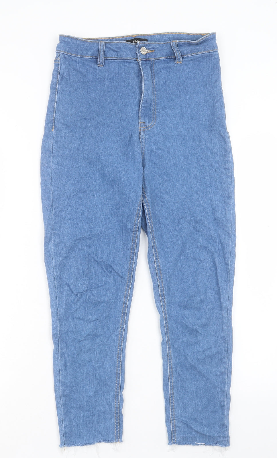 F&F Womens Blue Cotton Cropped Jeans Size 10 L24 in Regular Button