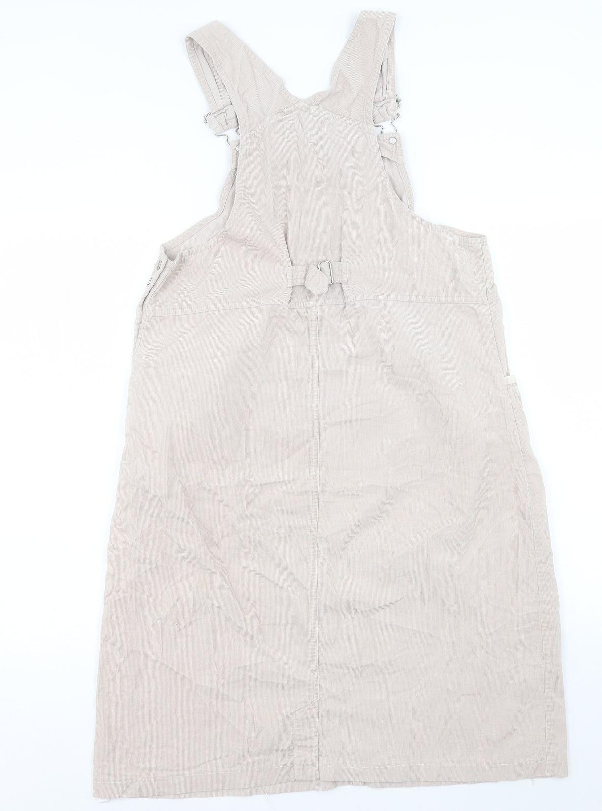 Cherokee Womens Beige Cotton Pinafore/Dungaree Dress Size M Square Neck Button