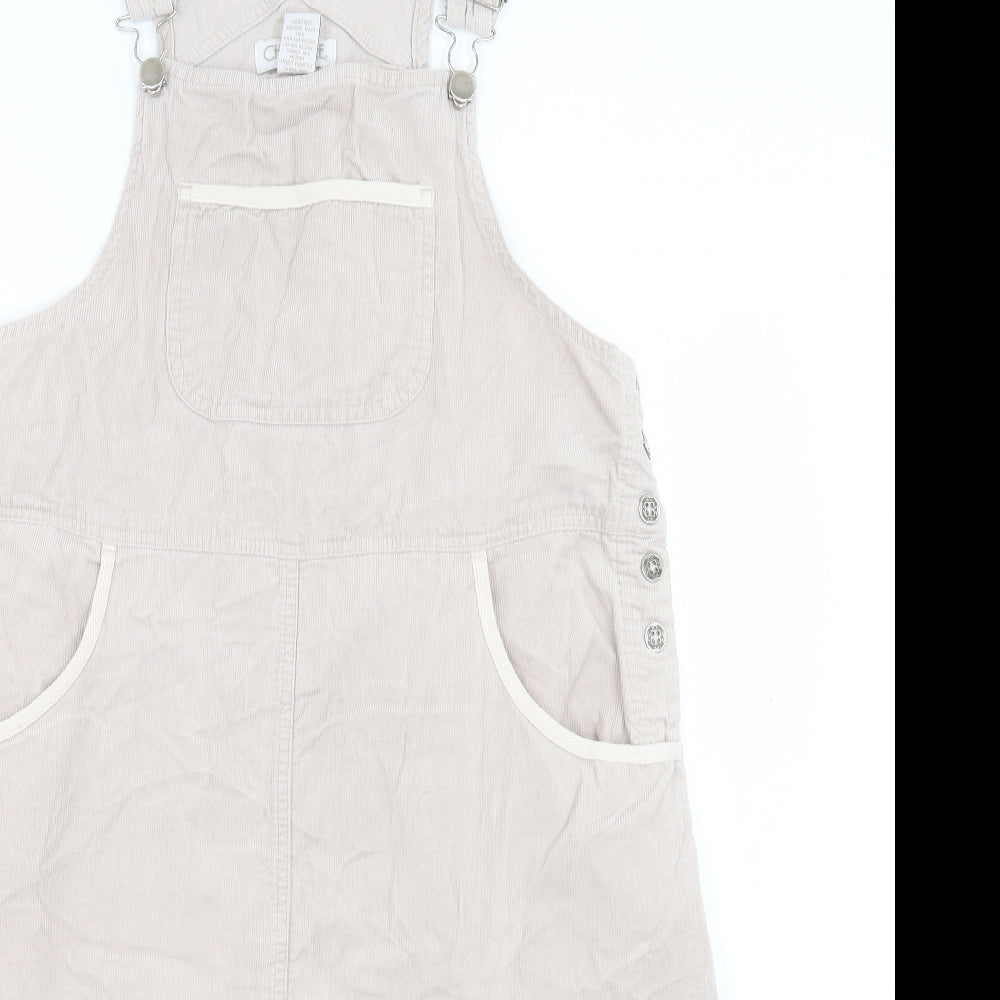 Cherokee Womens Beige Cotton Pinafore/Dungaree Dress Size M Square Neck Button