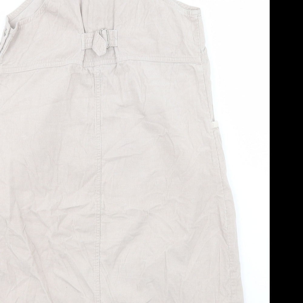 Cherokee Womens Beige Cotton Pinafore/Dungaree Dress Size M Square Neck Button