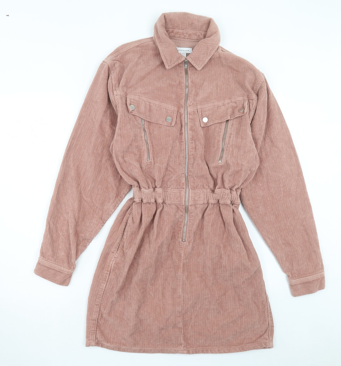 Topshop Womens Pink Cotton A-Line Size 10 Collared Zip