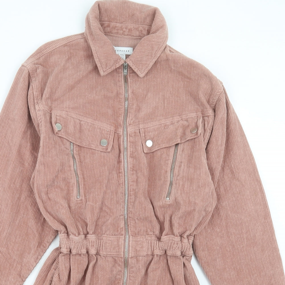 Topshop Womens Pink Cotton A-Line Size 10 Collared Zip