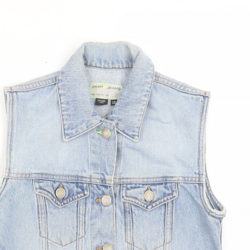 DKNY Womens Blue Gilet Jacket Size XS Button
