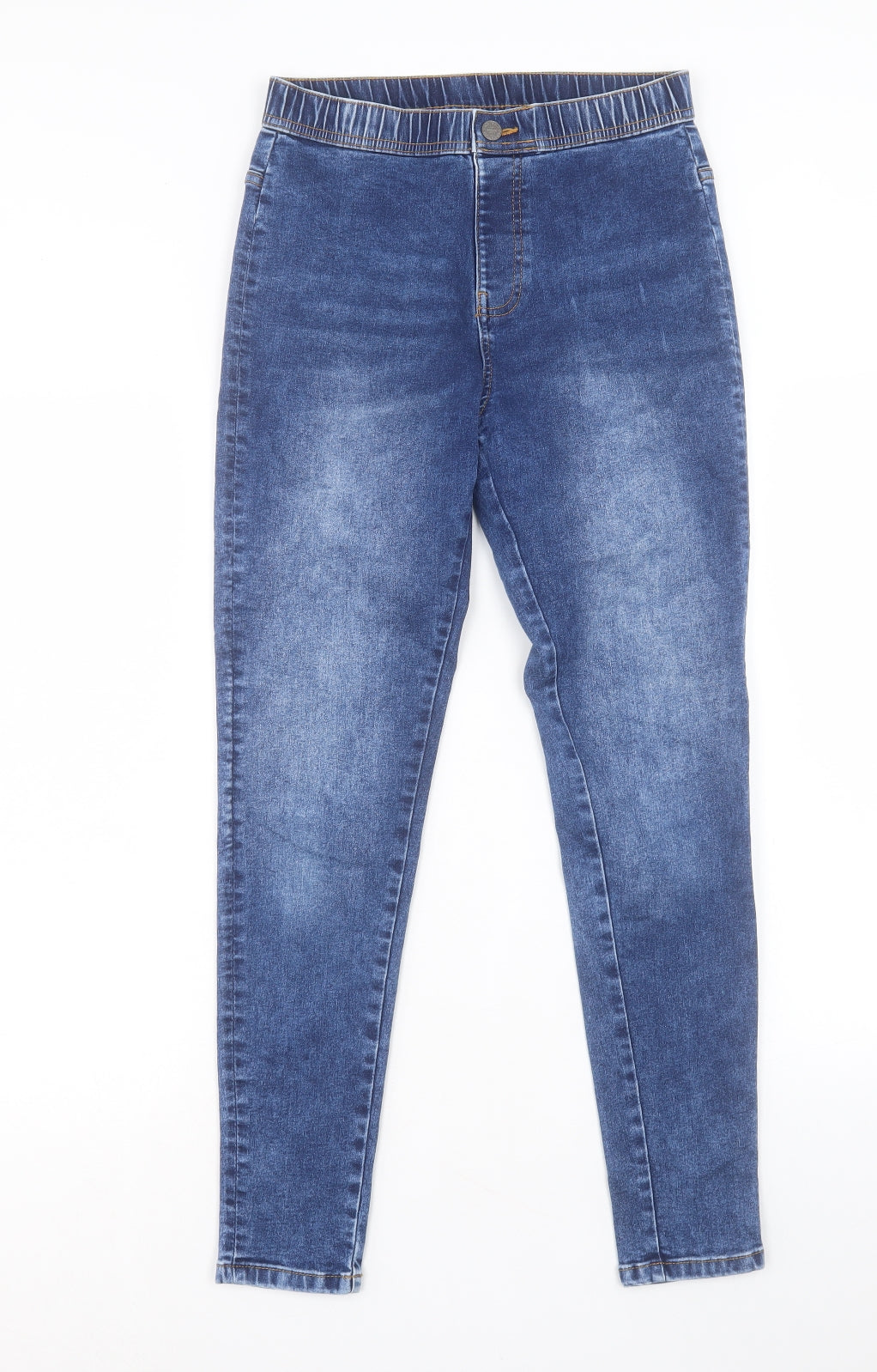 Marks and Spencer Girls Blue Cotton Skinny Jeans Size 15-16 Years Regular Button
