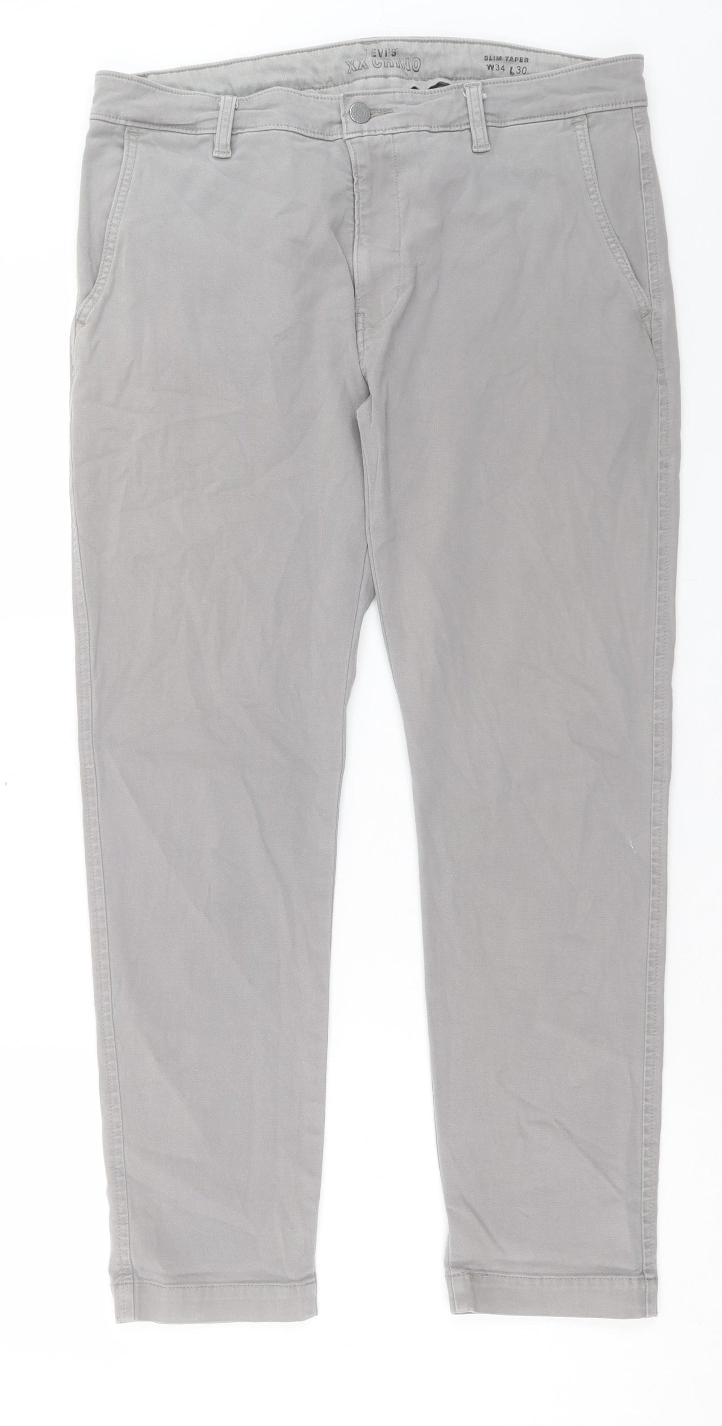 Signature by Levi Strauss & Co. Mens Grey Cotton Chino Trousers Size 34 in L30 in Slim Button