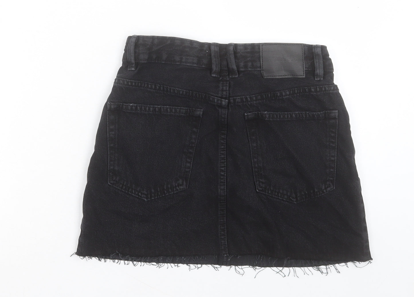 Pull&Bear Womens Black Cotton A-Line Skirt Size 6 Button