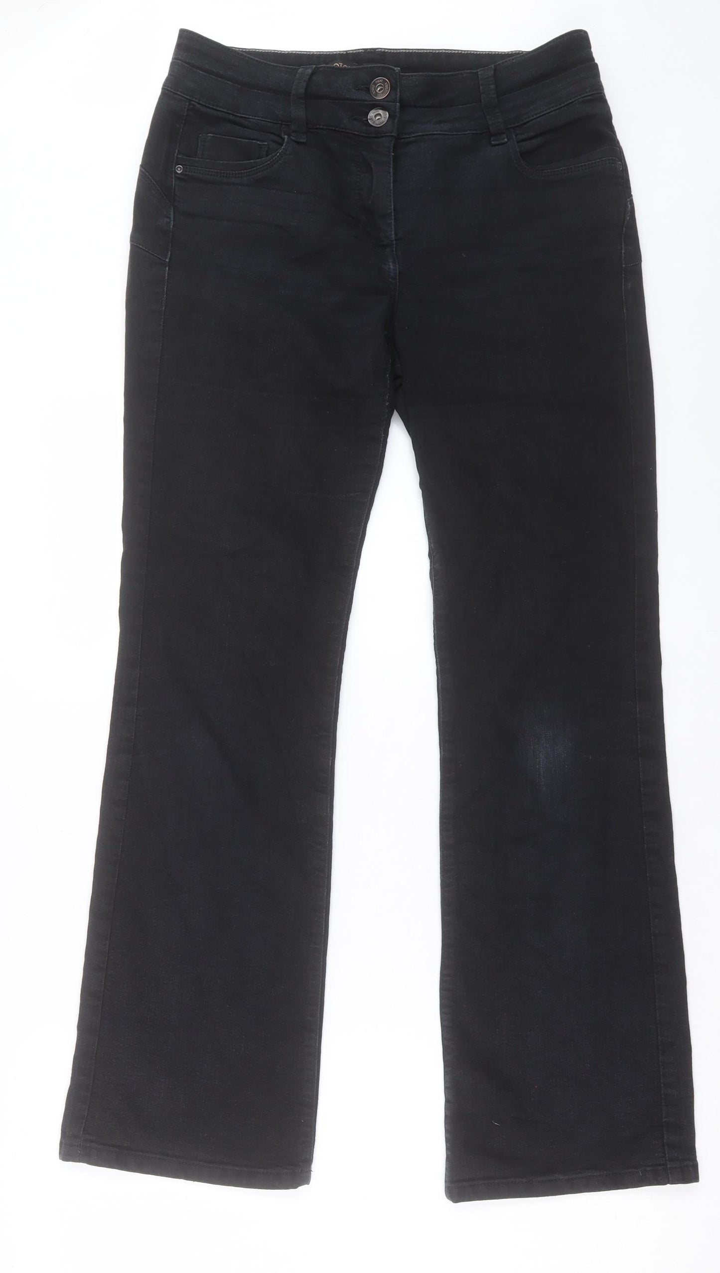 NEXT Womens Black Cotton Bootcut Jeans Size 12 L31 in Regular Button