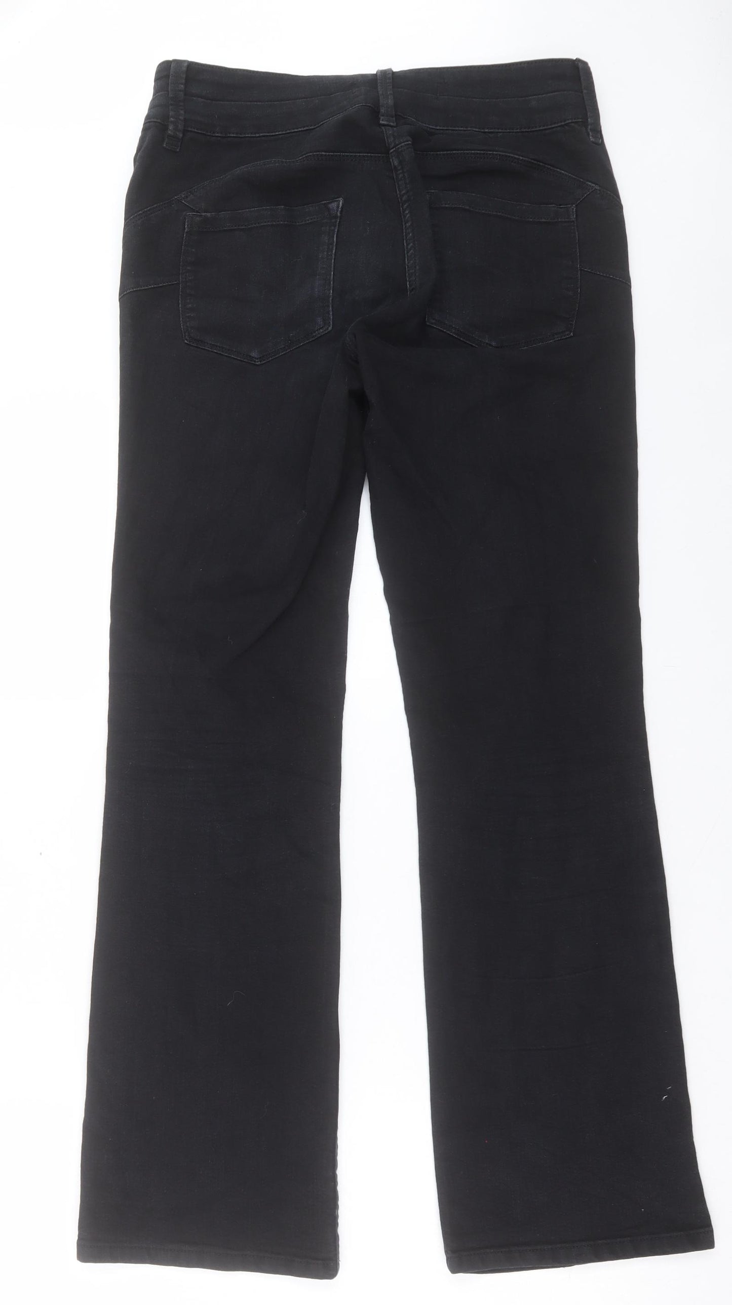 NEXT Womens Black Cotton Bootcut Jeans Size 12 L31 in Regular Button