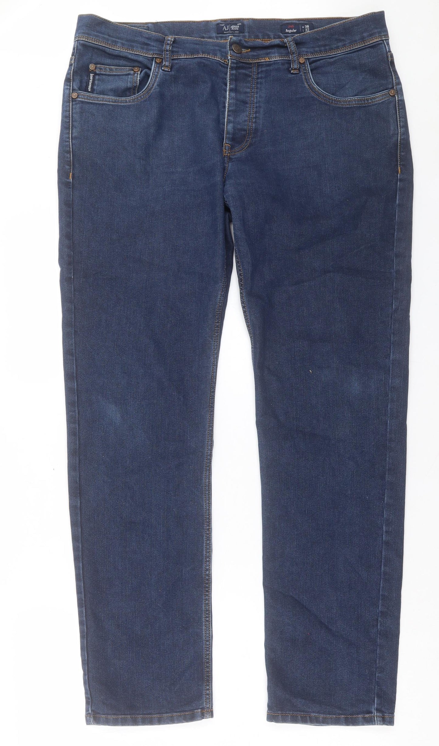 Armani Jeans Mens Blue Cotton Straight Jeans Size 38 in L32 in Regular Button