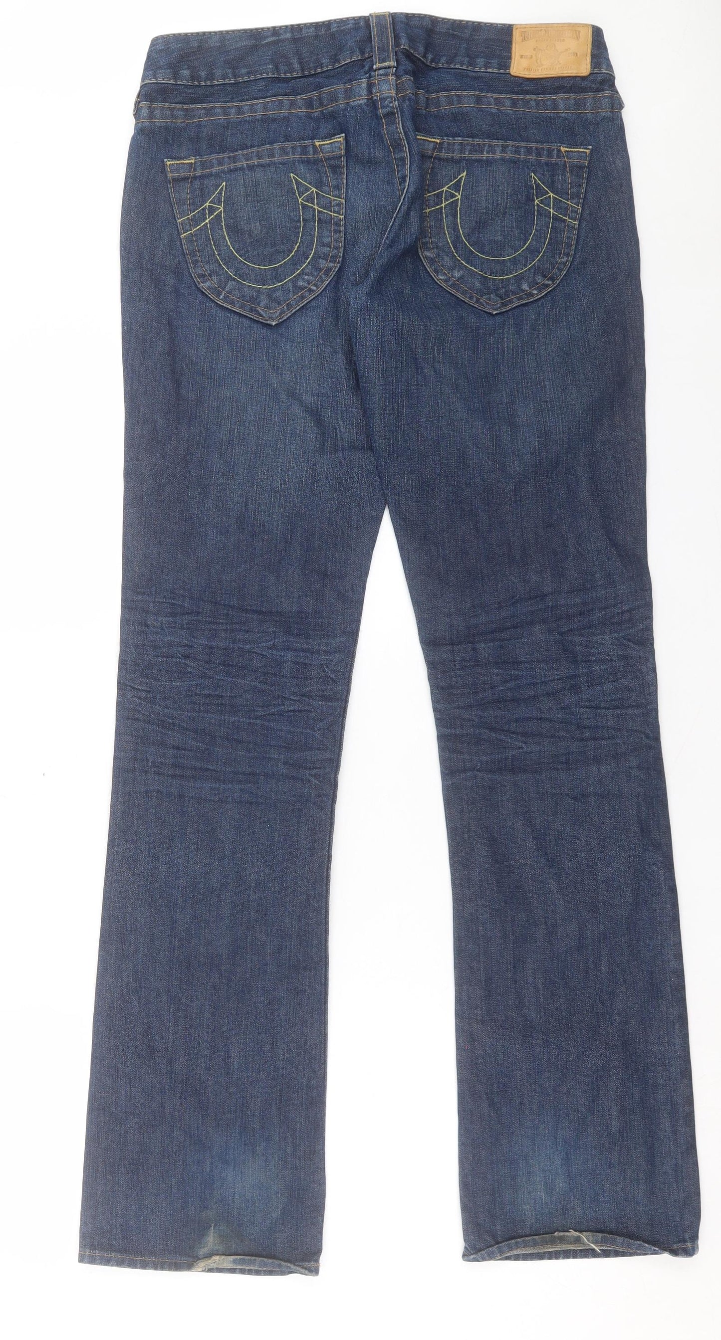True Religion Mens Blue Cotton Straight Jeans Size 34 L34 in Regular Button - Long Leg