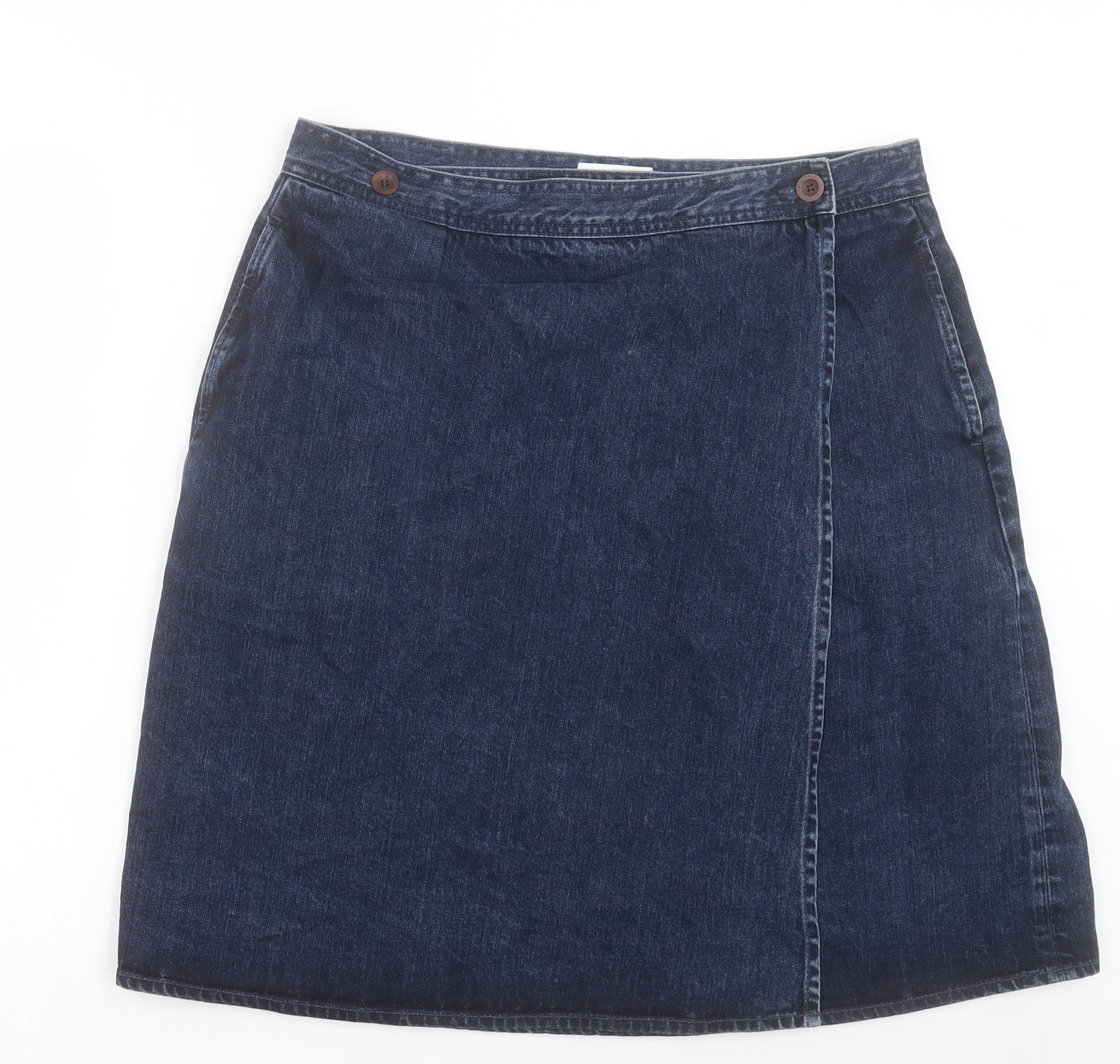 Toast Womens Blue Cotton A-Line Skirt Size 18 Button
